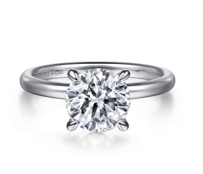 GABRIEL & CO. 14KW 7.4MM CZ RBC 4 PRONG SOL ENG RING MTG