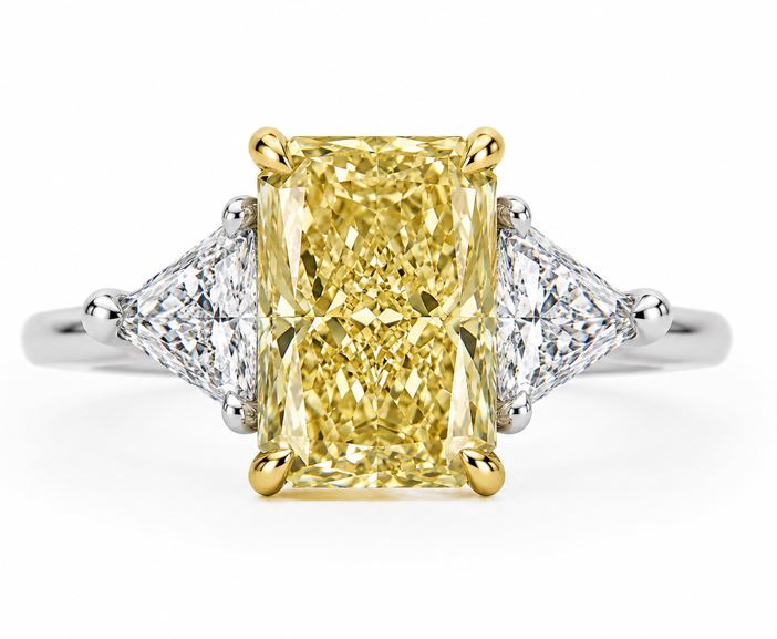 14KTT 3.26CT 1,1.5-4,5 LAB GROWN RAD 2=.73CTTW 1,1.5-4,5 LG TRILLION CUT DIAMOND RING
