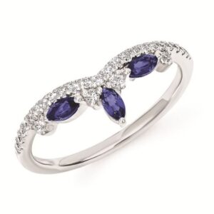 OSTBYE 14K W .18 CTTW ROUND DIAMOND .12 CTTW MARQUISE SAPPHIRE CHEVRON BAND