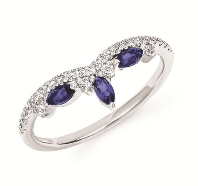 OSTBYE 14K W .18 CTTW ROUND DIAMOND .12 CTTW MARQUISE SAPPHIRE CHEVRON BAND