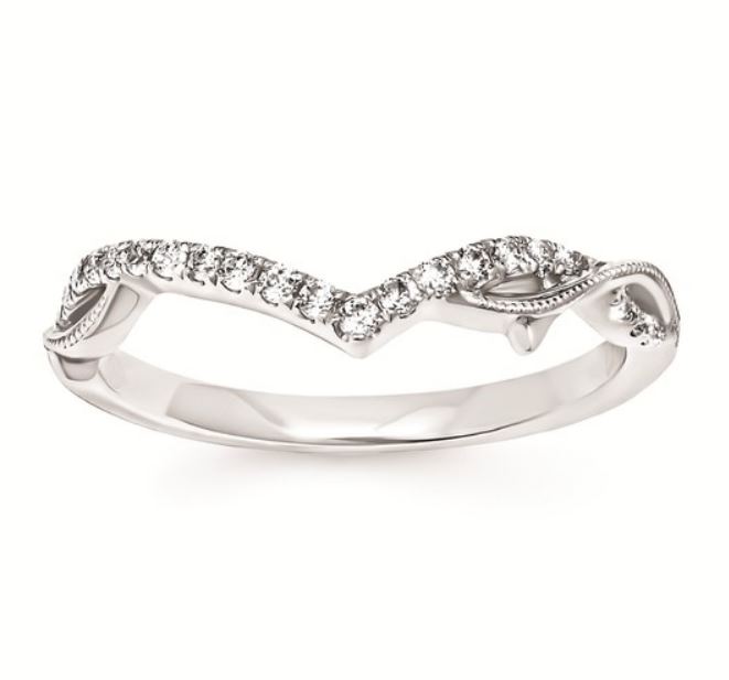 OSTBYE 14K W .15 CTTW LEAF DESIGN CHEVRON BAND