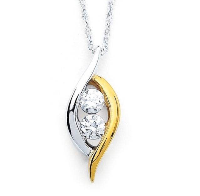 OSTBYE 14K TT .20 CTTW DIAMOND TWO STONE NECKLACE 18"