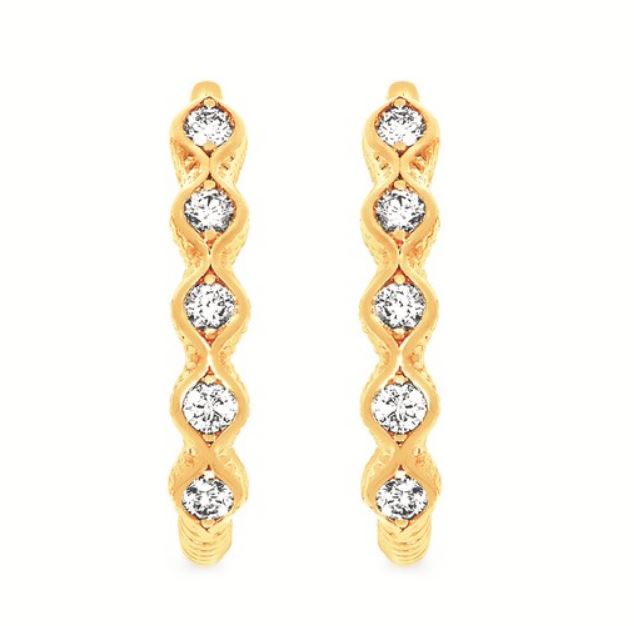 OSTBYE 14K Y .25 CTTW DIAMOND SCALLOPED HOOP EARRINGS