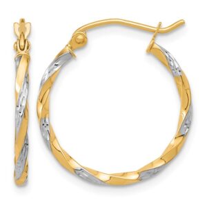 10K TWO TONE HOLLOW TWIST HOOP EARRINGS