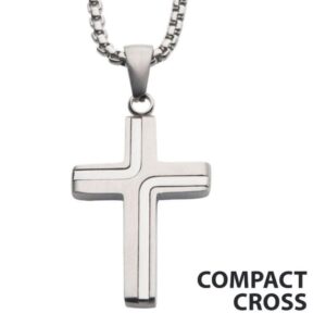 INOX MEN'S STAINLESS STEEL CROSS 22" BOX CHAIN NECKLACE