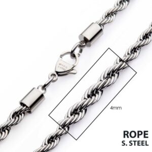 INOX MEN'S STAINLESS STEEL 4MM ROPE CHAIN 22"