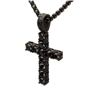 INOX MEN'S BLACK SPINEL BLACK STEEL CROSS NECKLACE