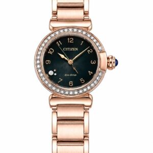 CITIZEN LADIES ROSE-TONE STAINLESS STEEL WR50 ECO-DRIVE DIAL GREEN FACE WATCH