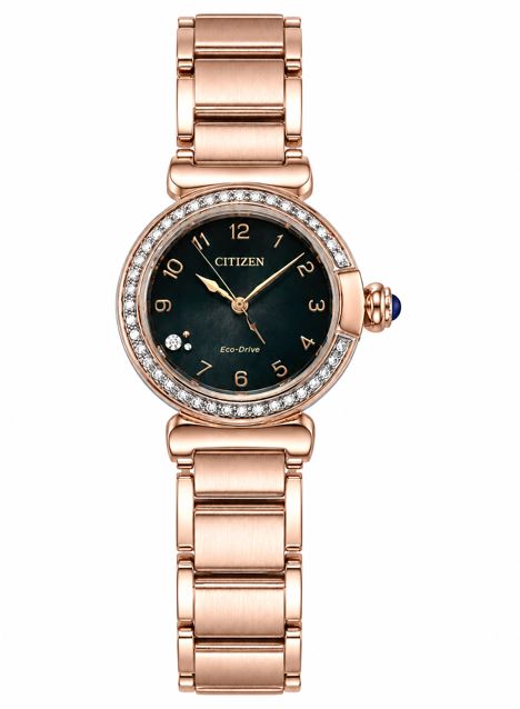 CITIZEN LADIES ROSE-TONE STAINLESS STEEL WR50 ECO-DRIVE DIAL GREEN FACE WATCH