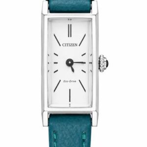 CITIZEN LADIES STAINLESS STEEL WHITE FACE WR ECO-DRIVE TURQUOISE LEATHER STRAP WATCH