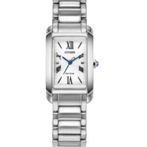 CITIZEN LADIES BIANCA ECO-DRIVE WR50 STAINLESS STEEL BLUE 3-HAND RECTANGLE FACE WATCH