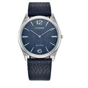 CITIZEN GENTS SURATTO ECO-DRIVE WRIST WATCH STAINLESS STEEL BLUE LEATHER BAND WATCH