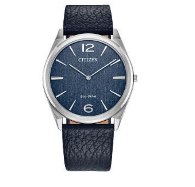 CITIZEN GENTS SURATTO ECO-DRIVE WRIST WATCH STAINLESS STEEL BLUE LEATHER BAND WATCH