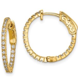 STERLING SILVER YELLOW GOLD PLATED CZ IN OUT HOOP EARRINGS