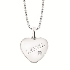 OSTBYE STERLING SILVER .01 CT DIAMOND LOVE OF MY HEART BOX CHAIN NECK 18"