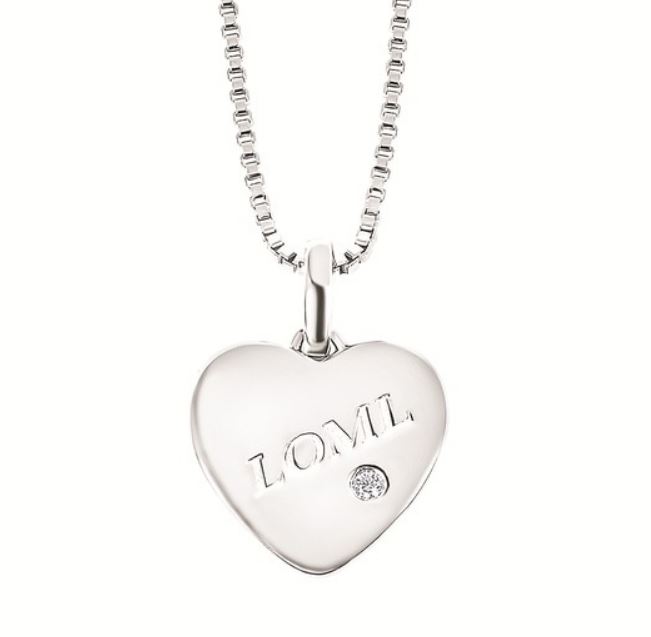 OSTBYE STERLING SILVER .01 CT DIAMOND LOVE OF MY HEART BOX CHAIN NECK 18"