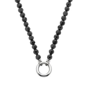 SS PUSH CLASP CHARM HOLDER BEADED ONYX NECKLACE