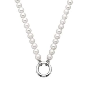 SS PUSH CLASP CHARM HOLDER PEARL NECKLACE