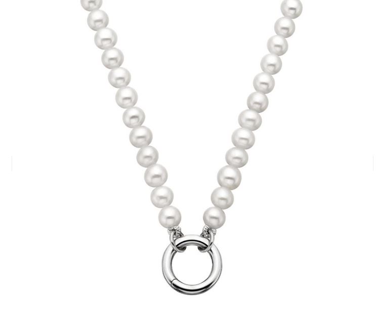 SS PUSH CLASP CHARM HOLDER PEARL NECKLACE