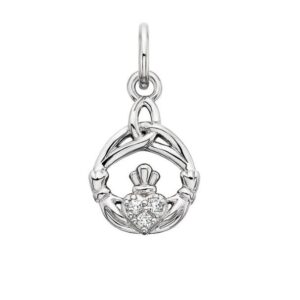 SS WHITE TOPAZ CLADDAGH CHARM