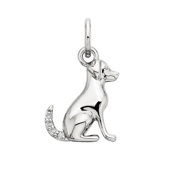 SS WHITE TOPAZ DOG CHARM