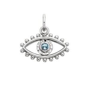 SS BLUE TOPAZ EVIL EYE CHARM