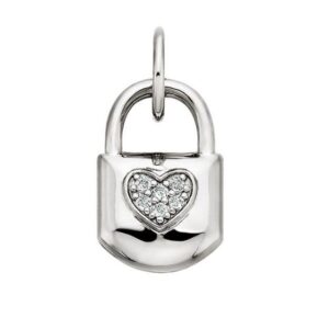 STERLING SILVER WHITE TOPAZ HEART LOCK CHARM