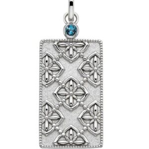 SS RECTANGULAR DAMASK BLUE TOPAZ CHARM