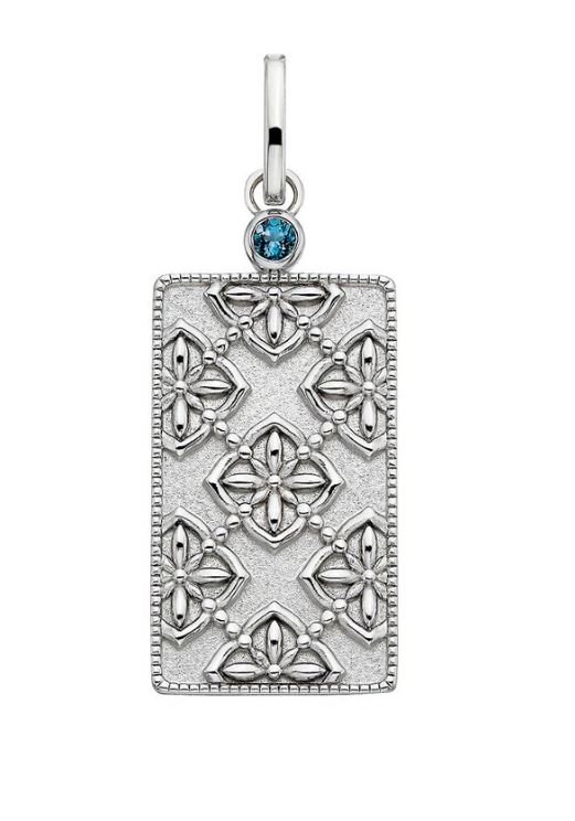 SS RECTANGULAR DAMASK BLUE TOPAZ CHARM