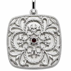 SS SQUARE DAMASK GARNET CHARM