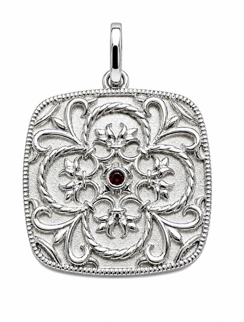 SS SQUARE DAMASK GARNET CHARM