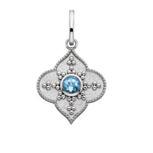 SS QUATREFOIL BLUE TOPAZ CHARM