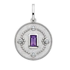SS EMERALD CUT AMETHYST AND WHITE TOPAZ CHARM