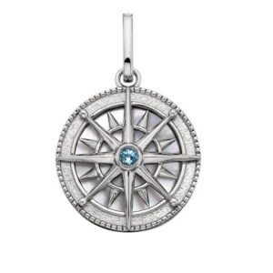 SS MOTHER OF PEARL & BLUE TOPAZ COMPASS CHARM