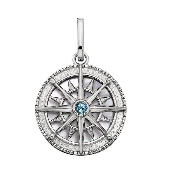 SS MOTHER OF PEARL & BLUE TOPAZ COMPASS CHARM