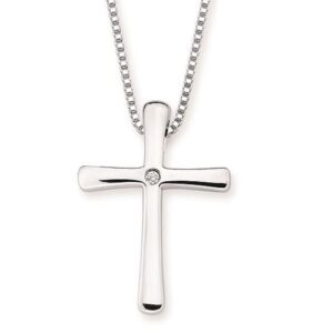 OSTBYE STERLING SILVER DIAMOND .01 CT HIGH POLISH STICK CROSS 18" BOX CHAIN