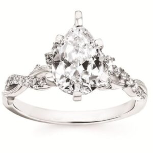 OSTBYE 14K W 2.0 CT PEAR CENTER .21 CTTW LEAF DESIGN RING MOUNTING
