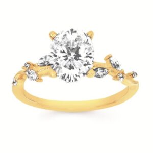 OSTBYE 14K Y 2.0 CT OVAL CENTER .20 CTTW LEAF DESIGN ENGAGEMENT RING MOUNTING