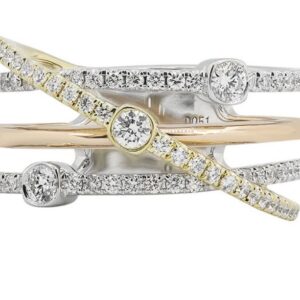 14K TRI-COLOR .50 CTTW DIAMOND 4-STRAND RING