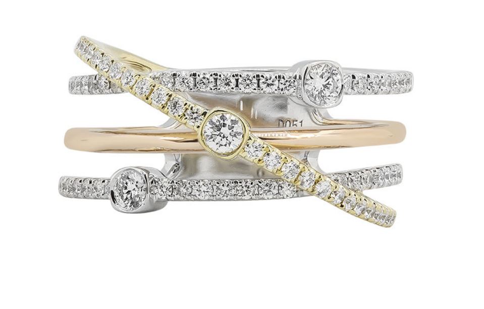 14K TRI-COLOR .50 CTTW DIAMOND 4-STRAND RING