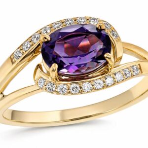 14K Y OVAL AMETHYST .15 CTTW DIAMOND SPLIT SHANK RING