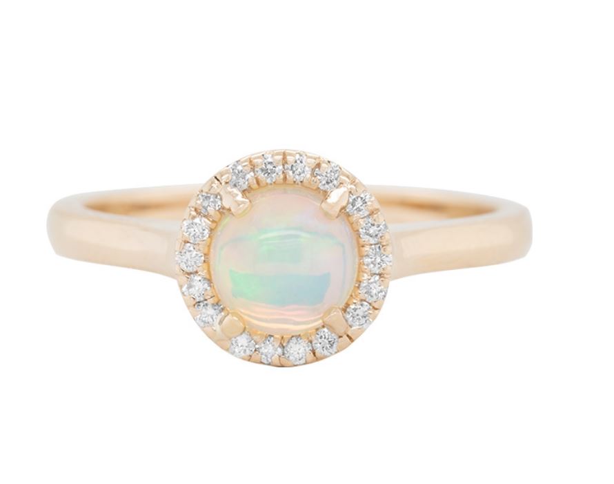 14K Y ETHIOPIAN OPAL .11 CTTW DIAMOND HALO RING