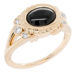 14K Y OVAL CABOCHON ONYX .13 CTTW BEZEL DIAMOND RING