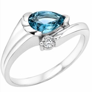 10K W PEAR BLUE TOPAZ .05 CTTW DIAMOND RING