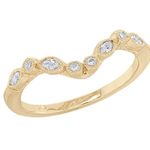 14K Y .17 CTTW DIAMOND CHEVRON MILGRAIN BAND