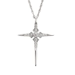 14K W .08 CTTW DIAMOND CROSS NECKLACE