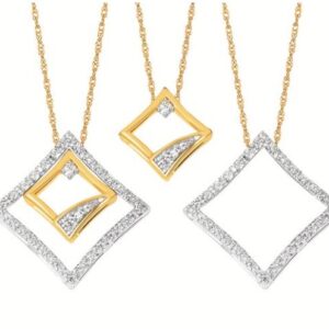 10K TWO-TONE .12 CTTW DIAMOND MULTI-SQUARE NECKLACE