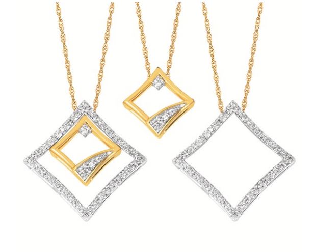10K TWO-TONE .12 CTTW DIAMOND MULTI-SQUARE NECKLACE