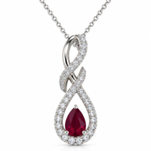 14K W PEAR CUT RUBY .50TW FREEFORM PEND 18" CABLE
