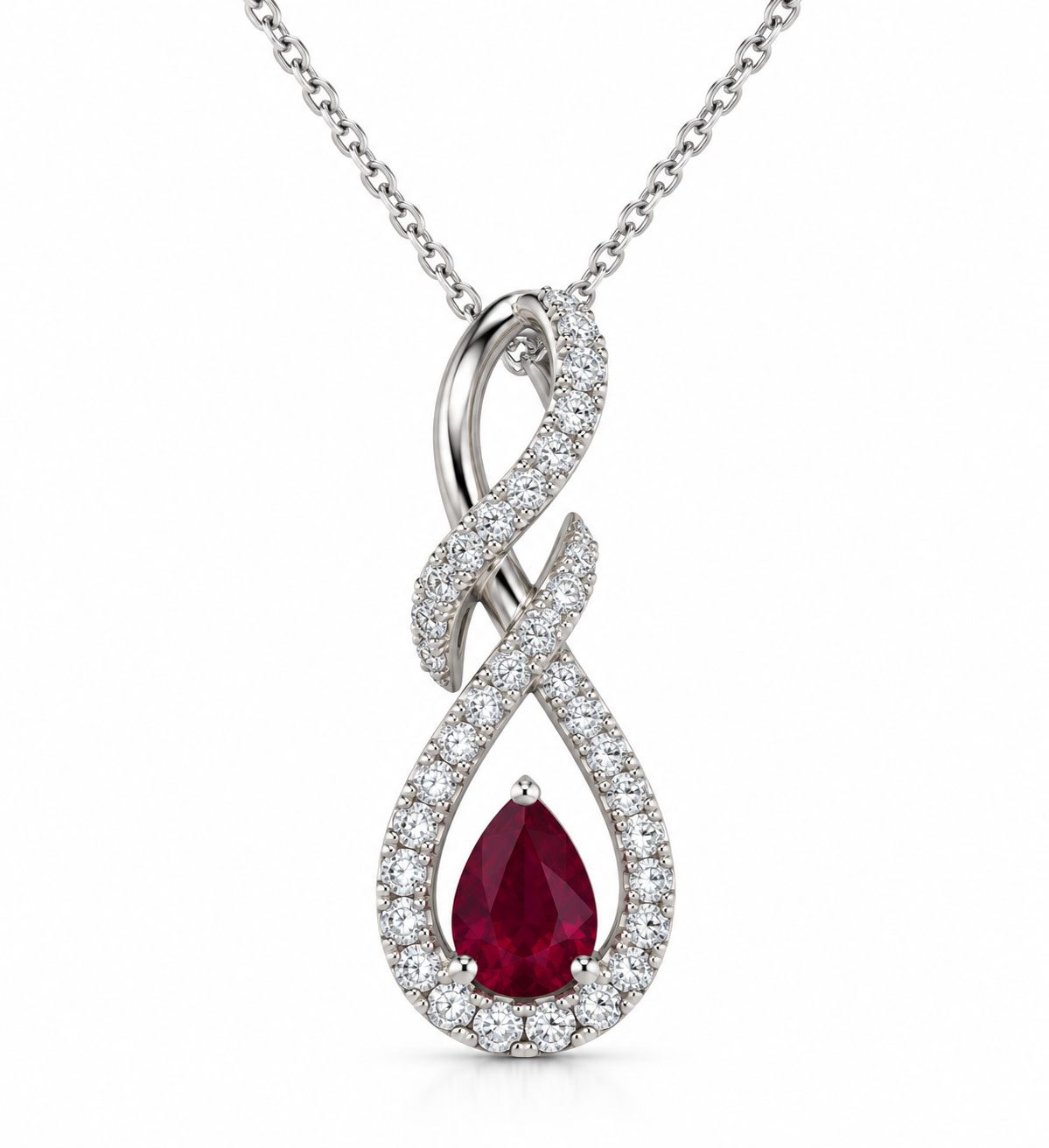 14K W PEAR CUT RUBY .50TW FREEFORM PEND 18" CABLE